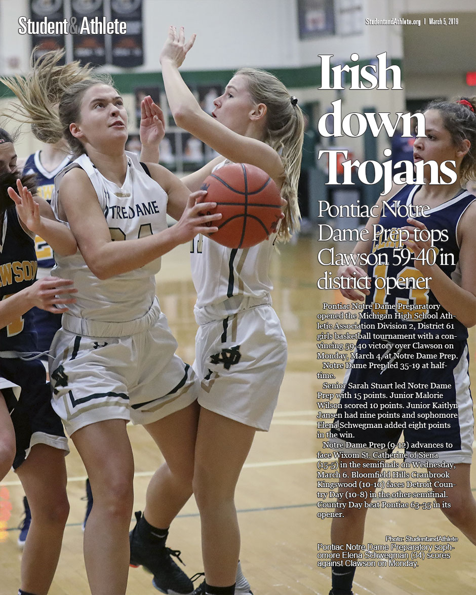 Girls basketball: Pontiac Notre Dame Preparatory beats Clawson 59-40 in MHSAA district opener on Monday, March 4, 2019